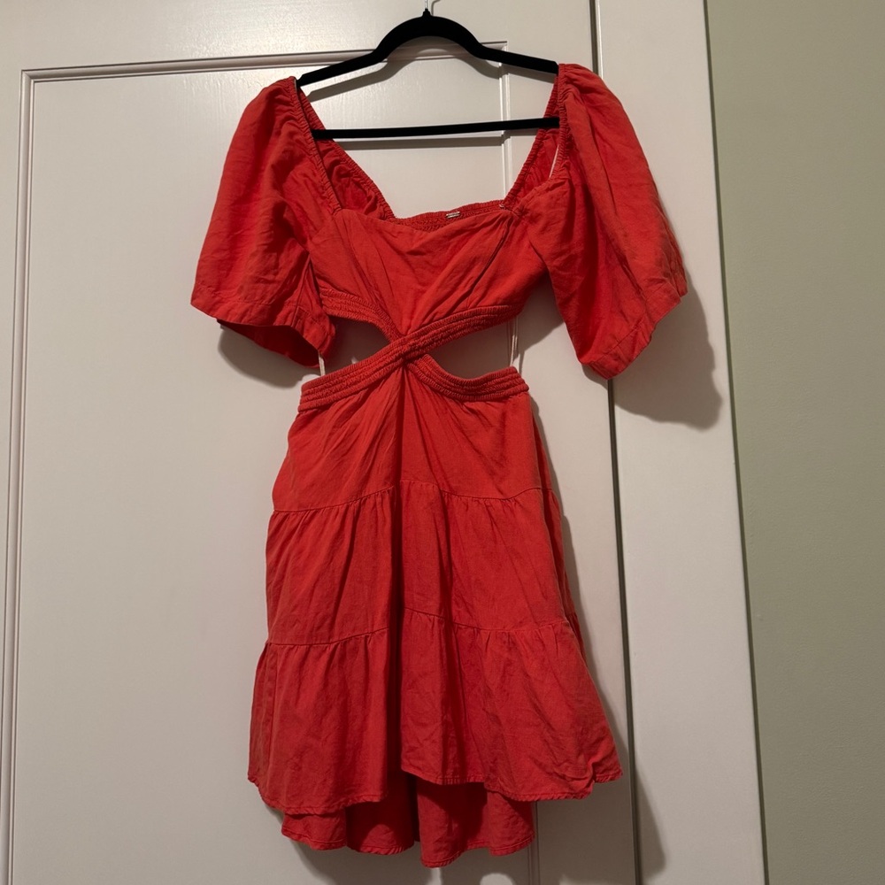 Free People Red Ruched Cut Out Mini Dress